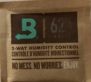 Image of the front of a packet of Boveda 2 way humidity control.